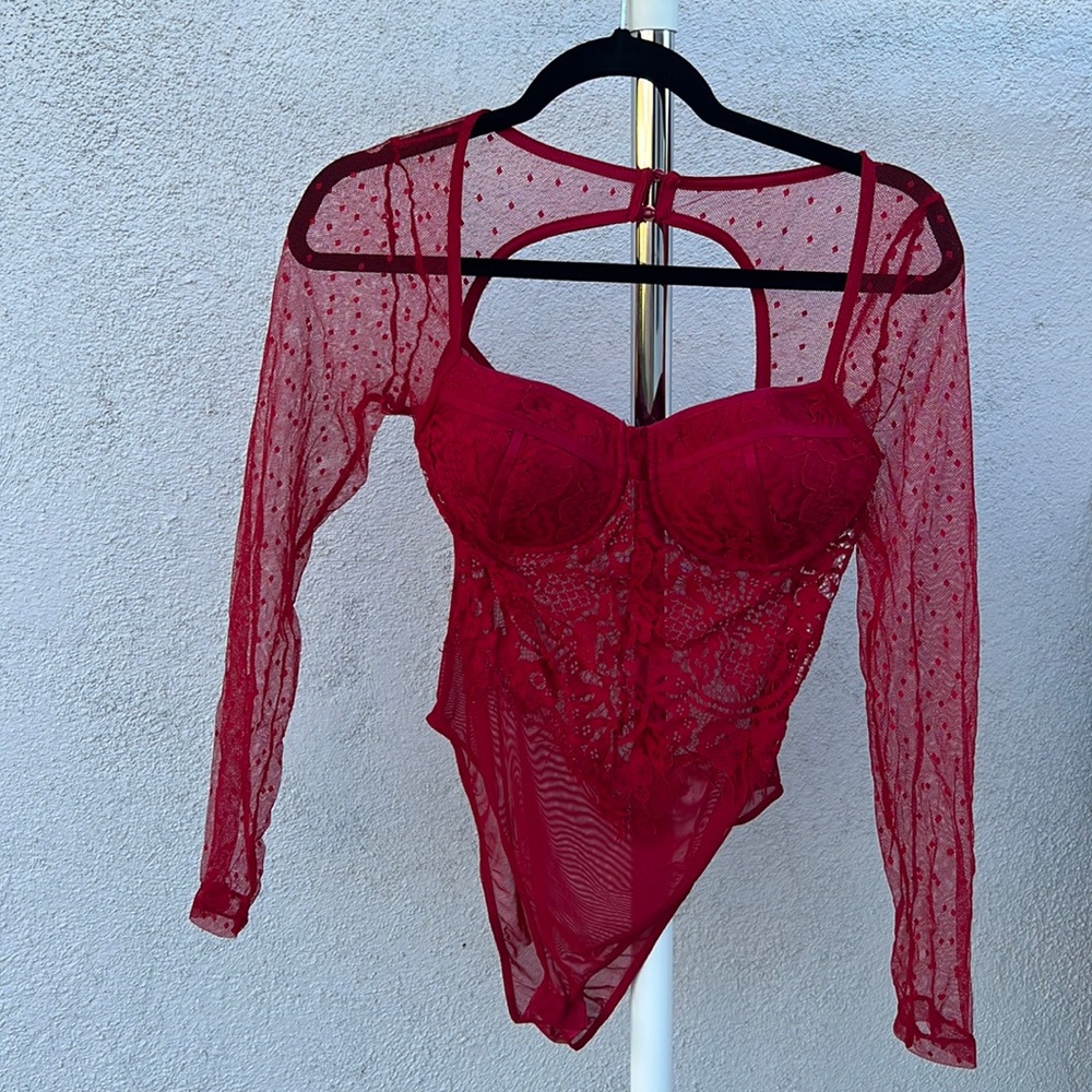 Red lace bodysuit top